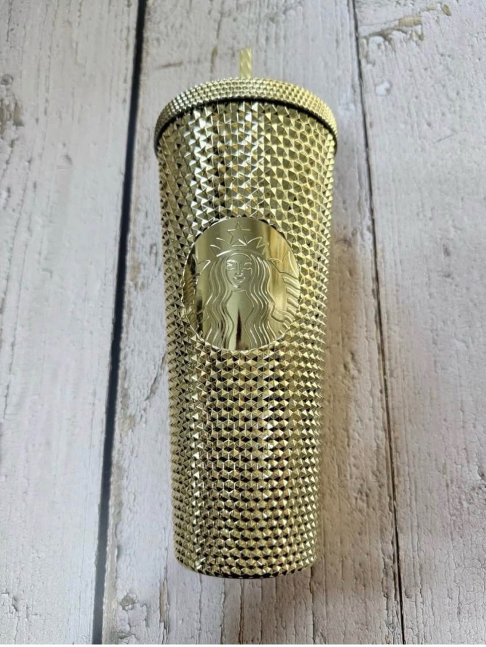 NEW! Starbucks 2022 Holiday Gold Studded Tumbler Cup Venti - 24oz